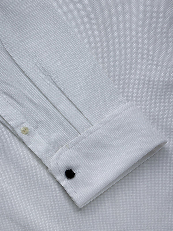 Cione White Solid Full Sleeve Double Cuff Tailored Fit Classic Formal Two Ply Mercerized Cotton Shirt