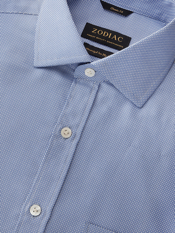 Cione Blue Solid Full Sleeve Single Cuff Classic Fit Classic Formal Two Ply Mercerized Cotton Shirt