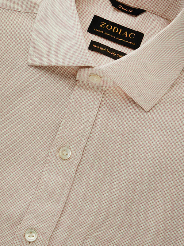 Cione Cream Solid Full Sleeve Single Cuff Classic Fit Classic Formal Two Ply Mercerized Cotton Shirt