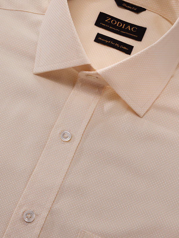 Cione Cream Solid Full Sleeve Double Cuff Classic Fit Classic Formal Two Ply Mercerized Cotton Shirt