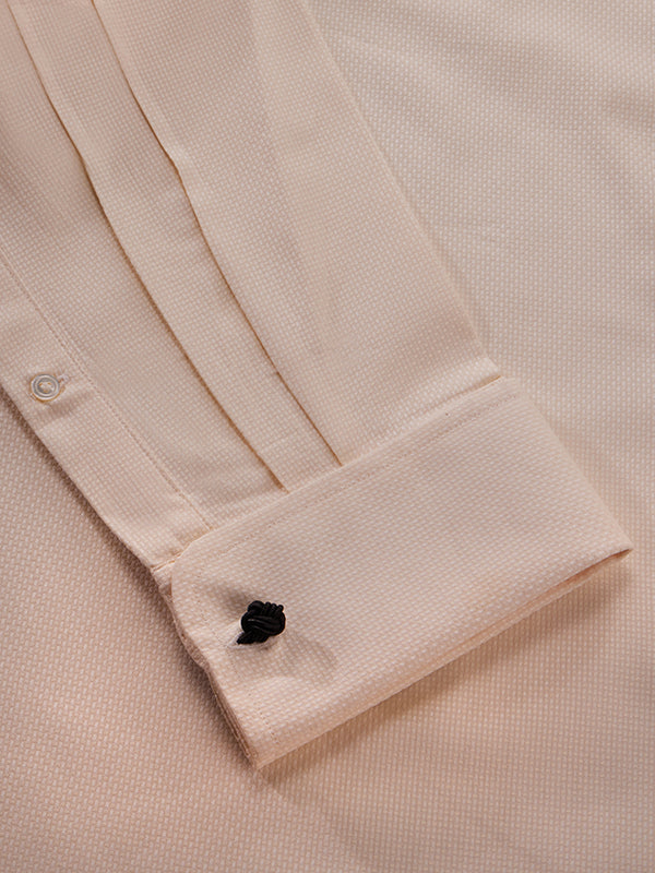 Cione Cream Solid Full Sleeve Double Cuff Classic Fit Classic Formal Two Ply Mercerized Cotton Shirt