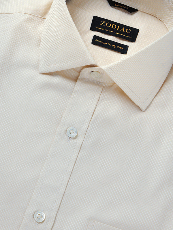 Cione Cream Solid Half Sleeve Classic Fit Classic Formal Two Ply Mercerized Cotton Shirt