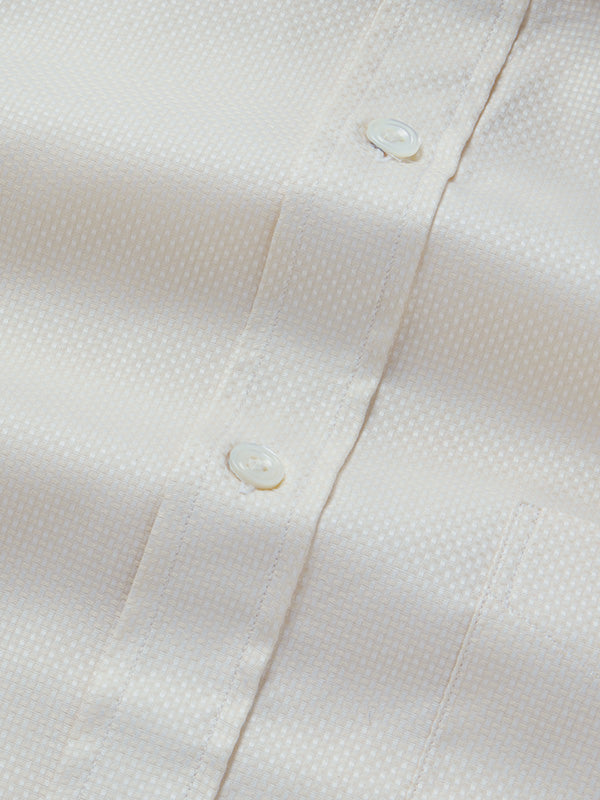 Cione Cream Solid Half Sleeve Classic Fit Classic Formal Two Ply Mercerized Cotton Shirt