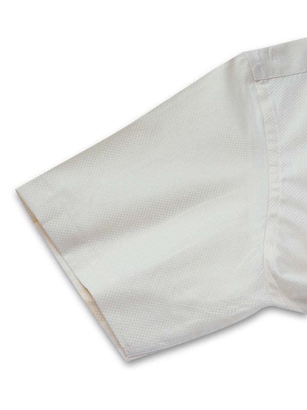 Cione Cream Solid Half Sleeve Classic Fit Classic Formal Two Ply Mercerized Cotton Shirt