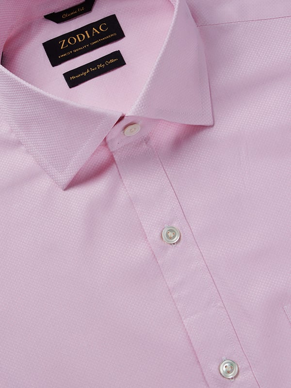 Cione Pink Solid Full Sleeve Single Cuff Classic Fit Classic Formal Two Ply Mercerized Cotton Shirt