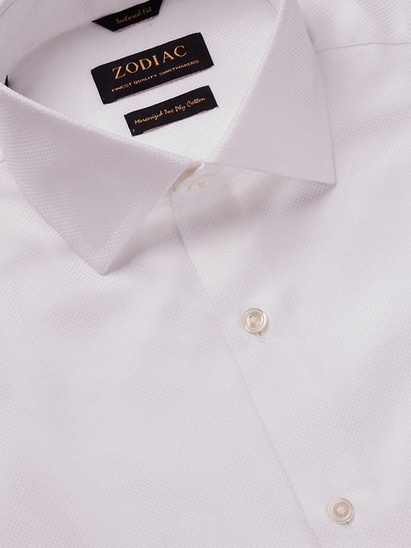 Cione White Solid Full Sleeve Double Cuff Tailored Fit Classic Formal Two Ply Mercerized Cotton Shirt