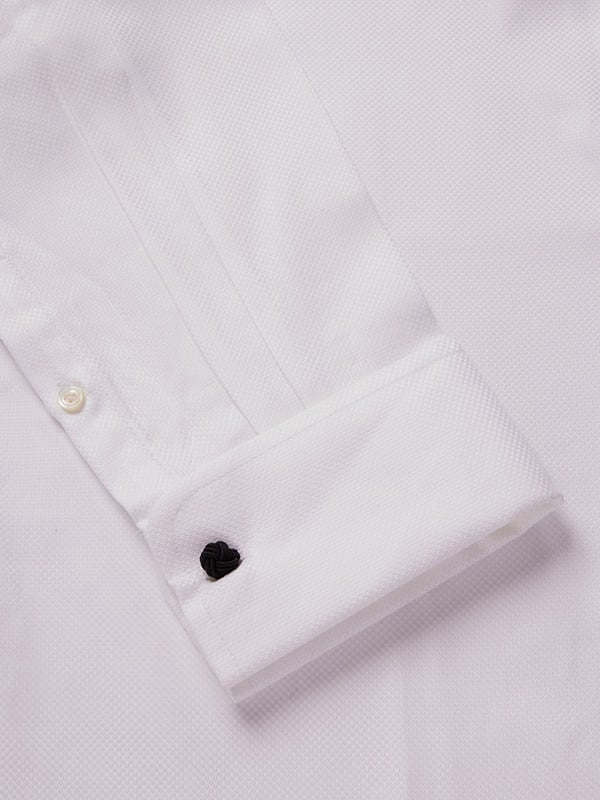 Cione White Solid Full Sleeve Double Cuff Tailored Fit Classic Formal Two Ply Mercerized Cotton Shirt