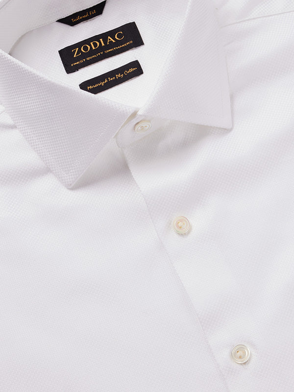 Cione White Solid Full Sleeve Single Cuff Tailored Fit Classic Formal Two Ply Mercerized Cotton Shirt