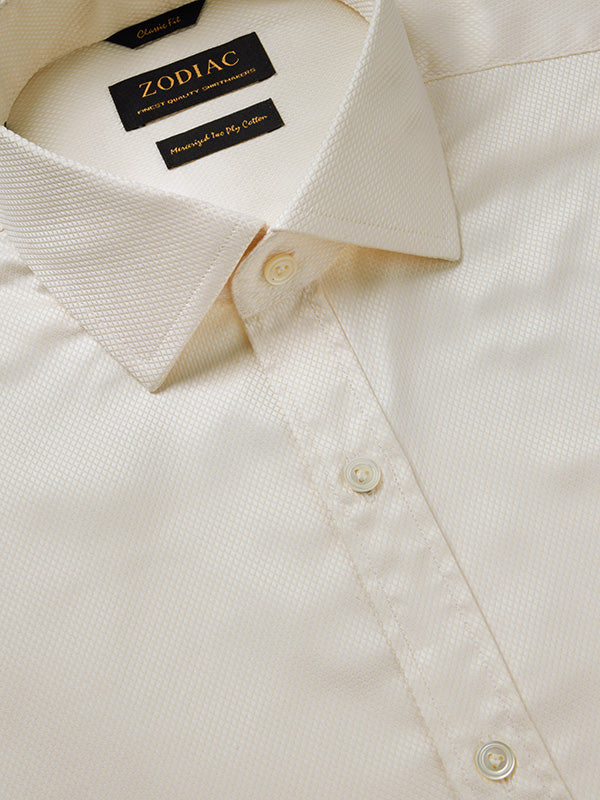 Cione Cream Solid Full Sleeve Double Cuff Classic Fit Classic Formal Two Ply Mercerized Cotton Shirt