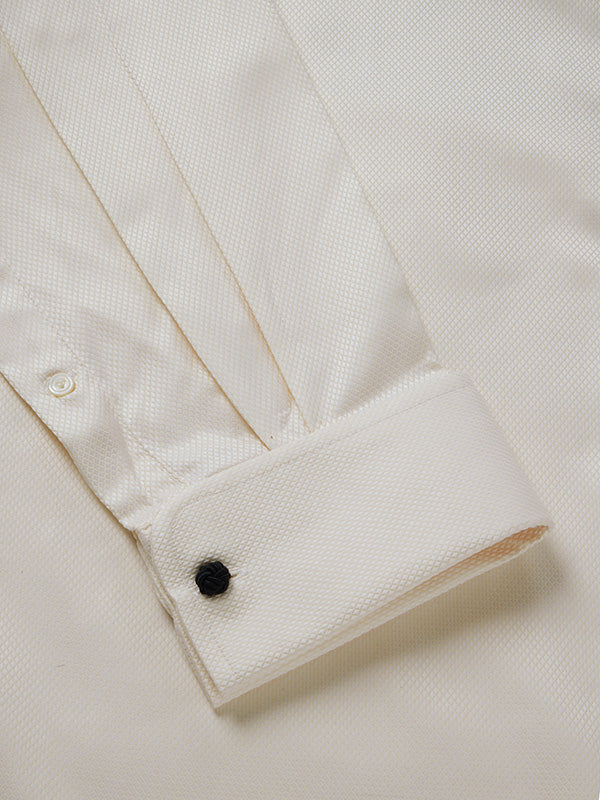 Cione Cream Solid Full Sleeve Double Cuff Classic Fit Classic Formal Two Ply Mercerized Cotton Shirt