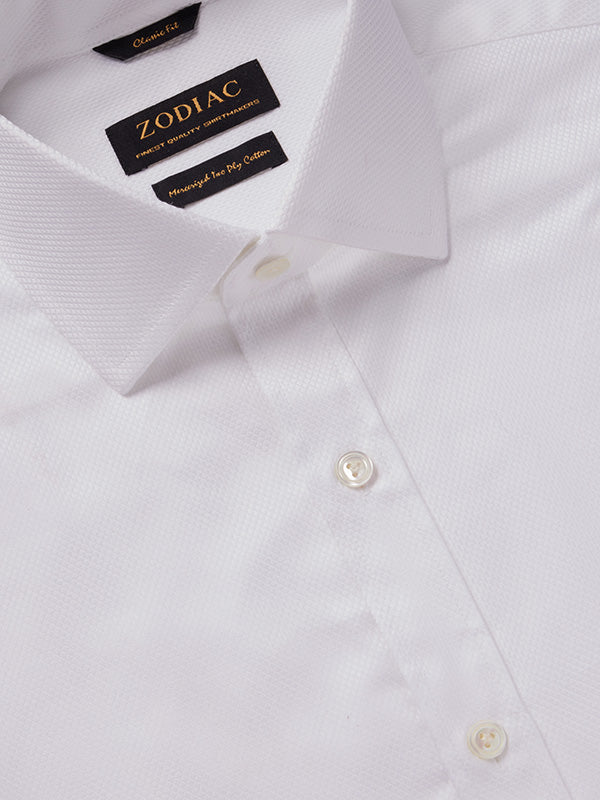 Cione White Solid Full Sleeve Double Cuff Classic Fit Classic Formal Two Ply Mercerized Cotton Shirt