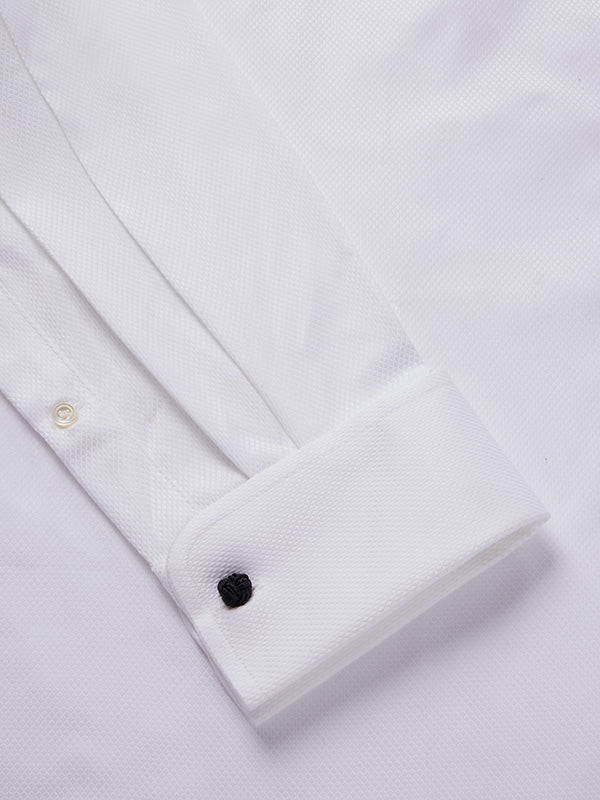 Cione White Solid Full Sleeve Double Cuff Classic Fit Classic Formal Two Ply Mercerized Cotton Shirt