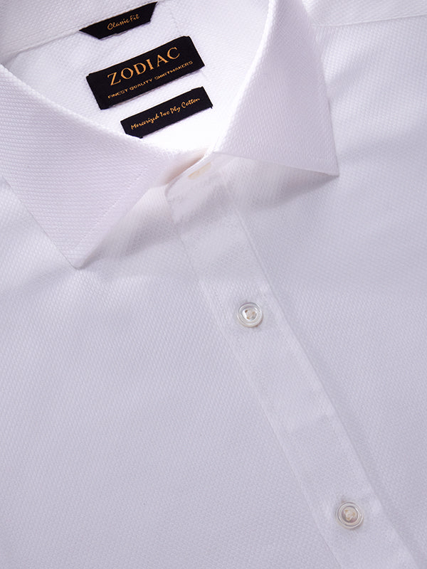 Cione White Solid Half Sleeve Classic Fit Classic Formal Two Ply Mercerized Cotton Shirt
