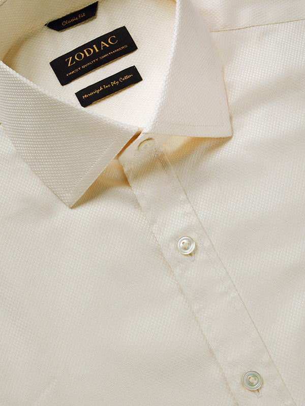 Cione Cream Solid Full Sleeve Double Cuff Classic Fit Classic Formal Two Ply Mercerized Cotton Shirt