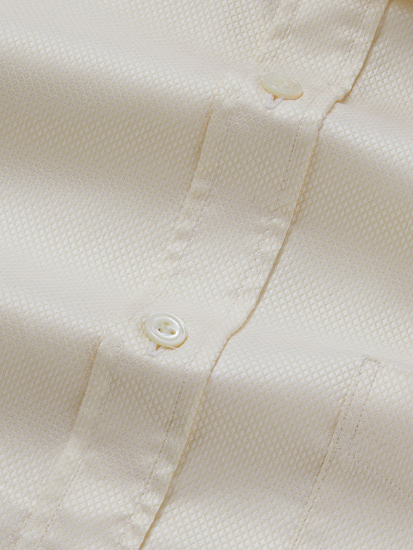Cione Cream Solid Full Sleeve Double Cuff Classic Fit Classic Formal Two Ply Mercerized Cotton Shirt