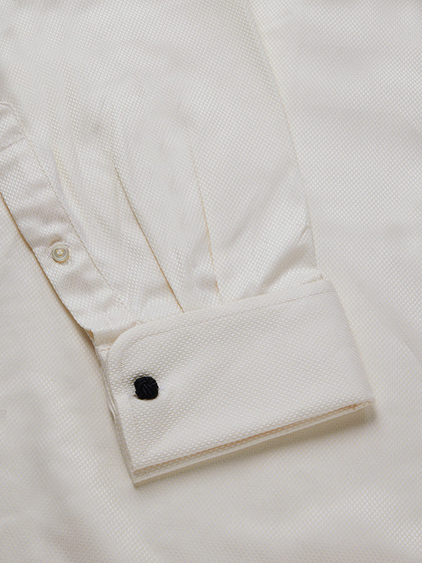 Cione Cream Solid Full Sleeve Double Cuff Classic Fit Classic Formal Two Ply Mercerized Cotton Shirt