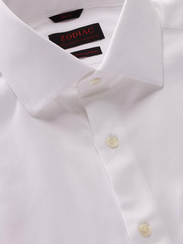 Cione White Solid Full Sleeve Single Cuff Slim Fit Classic Formal Two Ply Mercerized Cotton Shirt