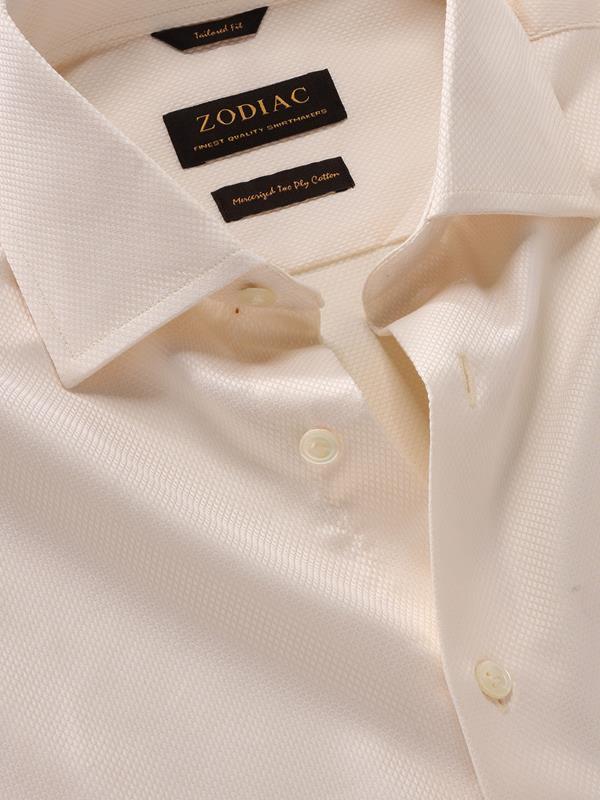 Cione Cream Check Full Sleeve Single Cuff Tailored Fit Classic Formal Two Ply Mercerized Cotton Shirt