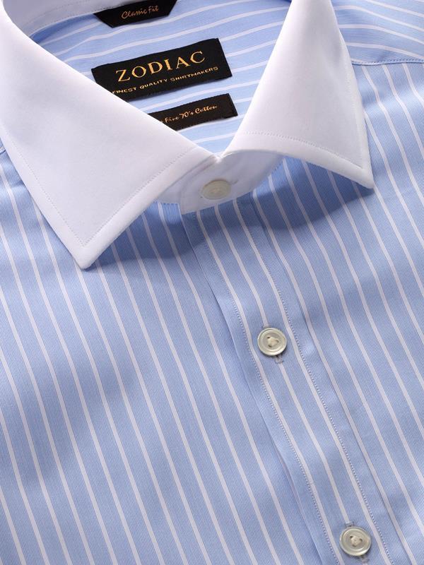 Bankers Sky Striped Full sleeve double cuff Classic Fit Classic Formal Cotton Shirt