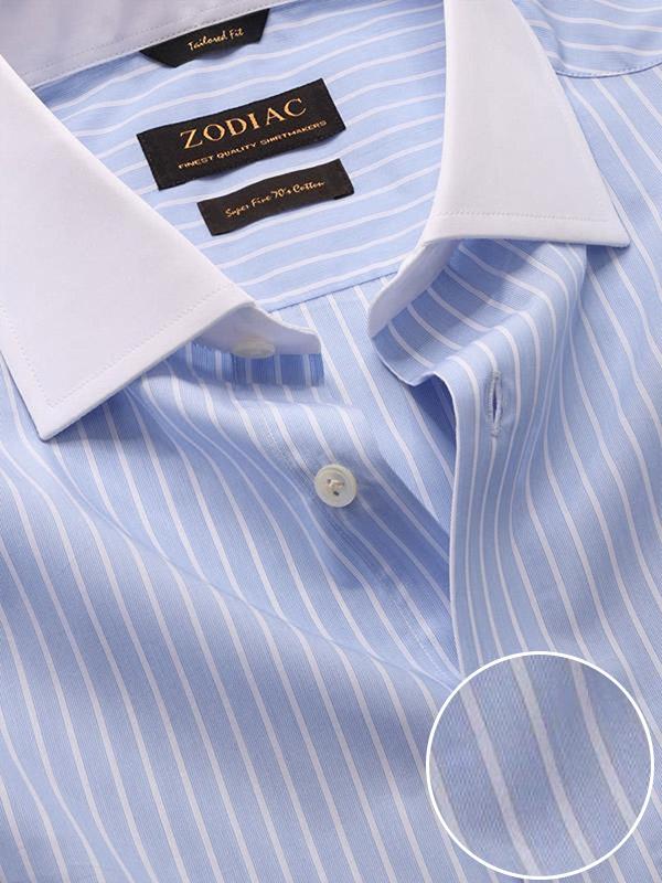 Bankers Sky Striped Full sleeve single cuff Tailored Fit Classic Formal Cotton Shirt