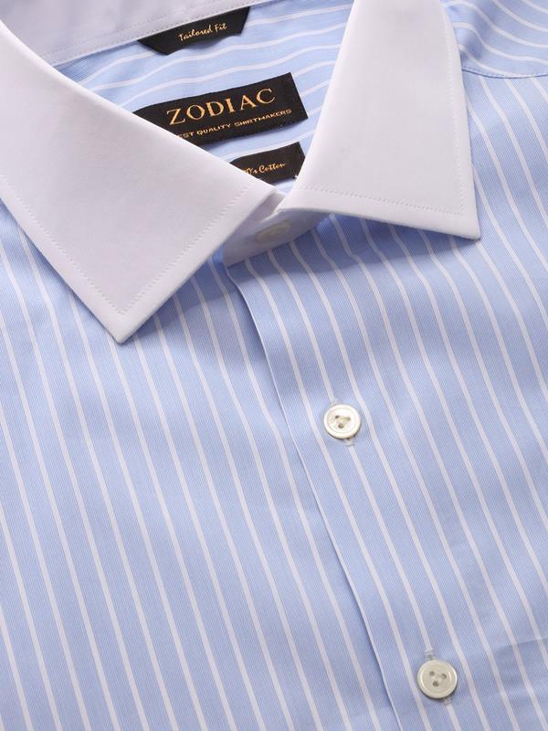 Bankers Sky Striped Full sleeve single cuff Tailored Fit Classic Formal Cotton Shirt