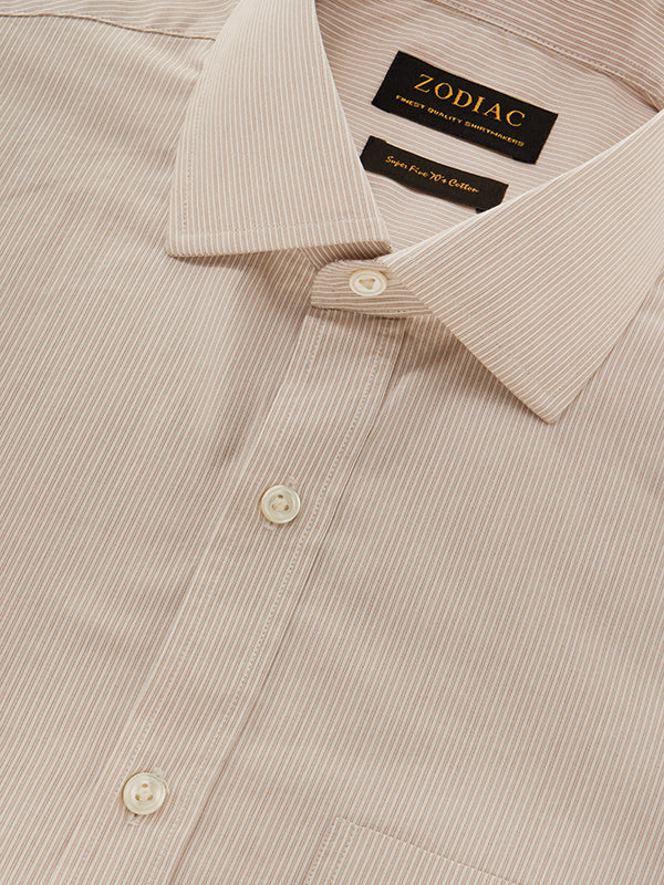 Cricoli Beige Striped Full Sleeve Single Cuff Classic Fit Classic Formal Super Fine Cotton Shirt
