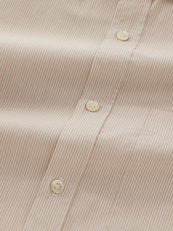 Cricoli Beige Striped Full Sleeve Single Cuff Classic Fit Classic Formal Super Fine Cotton Shirt