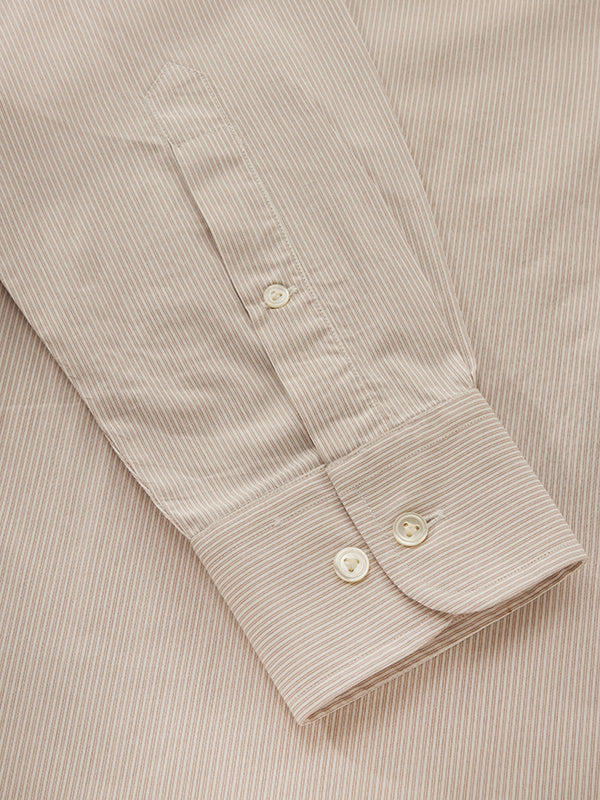 Cricoli Beige Striped Full Sleeve Single Cuff Classic Fit Classic Formal Super Fine Cotton Shirt