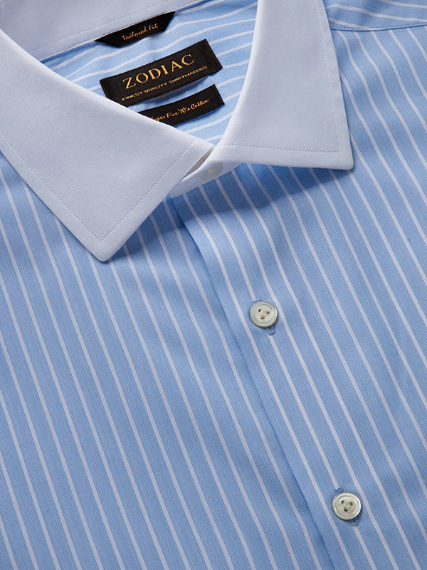 Cricoli Sky Striped Full Sleeve Double Cuff Tailored Fit Classic Formal Super Fine Cotton Shirt