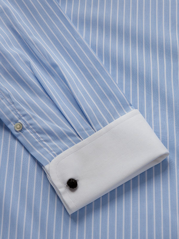 Cricoli Sky Striped Full Sleeve Double Cuff Tailored Fit Classic Formal Super Fine Cotton Shirt