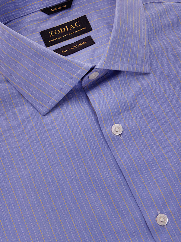 Cricoli Medium Blue Striped Full Sleeve Single Cuff Tailored Fit Classic Formal Super Fine Cotton Shirt