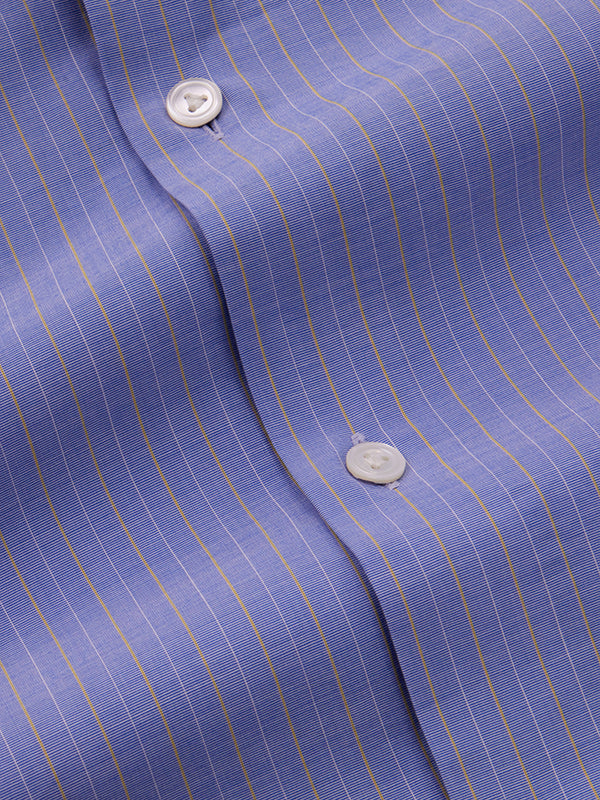 Cricoli Medium Blue Striped Full Sleeve Single Cuff Tailored Fit Classic Formal Super Fine Cotton Shirt