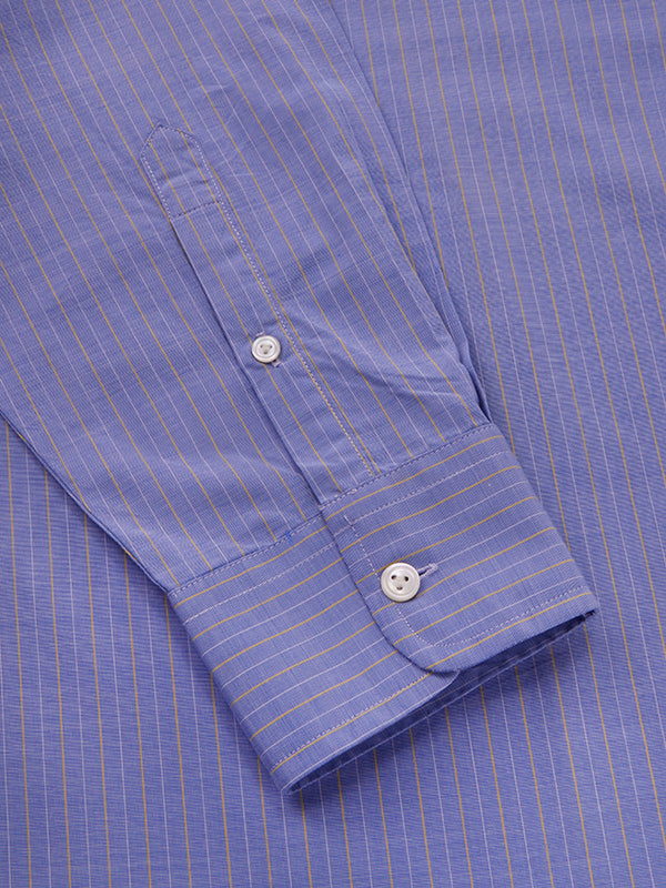 Cricoli Medium Blue Striped Full Sleeve Single Cuff Tailored Fit Classic Formal Super Fine Cotton Shirt
