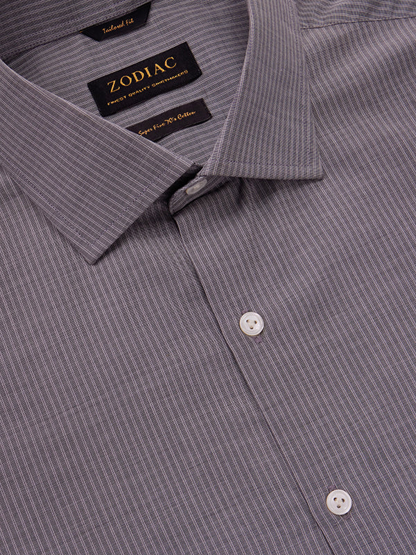 Cricoli Light Grey Striped Full Sleeve Single Cuff Tailored Fit Classic Formal Super Fine Cotton Shirt