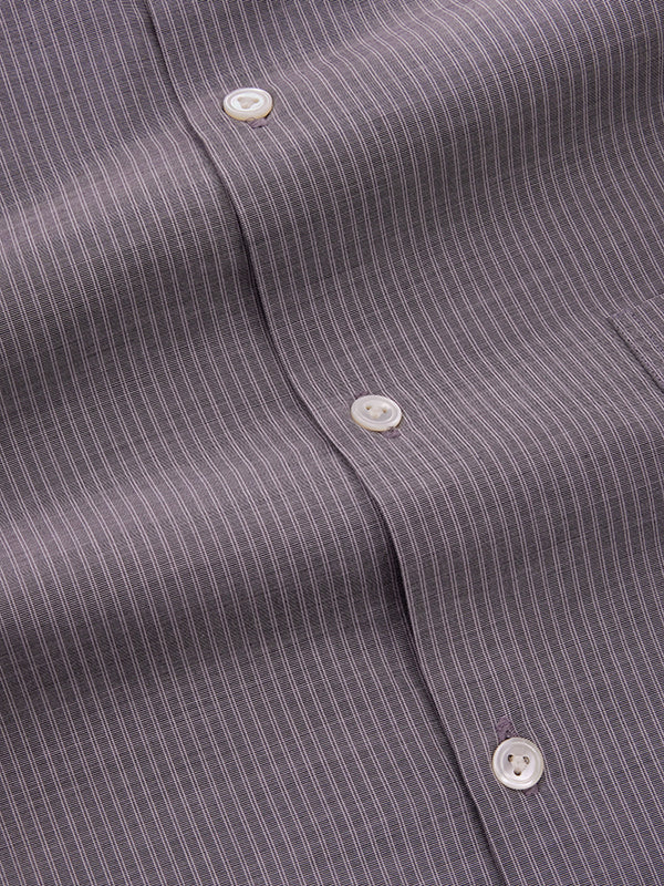 Cricoli Light Grey Striped Full Sleeve Single Cuff Tailored Fit Classic Formal Super Fine Cotton Shirt