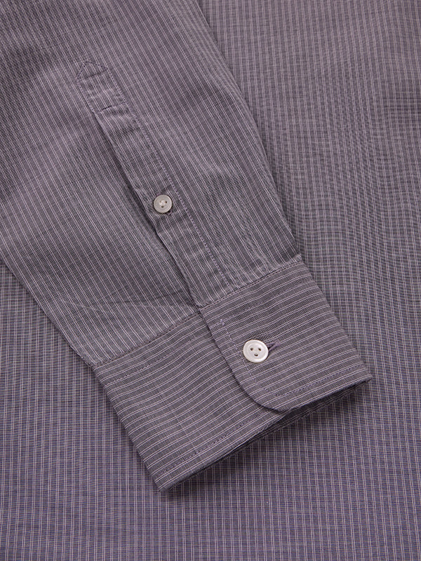 Cricoli Light Grey Striped Full Sleeve Single Cuff Tailored Fit Classic Formal Super Fine Cotton Shirt