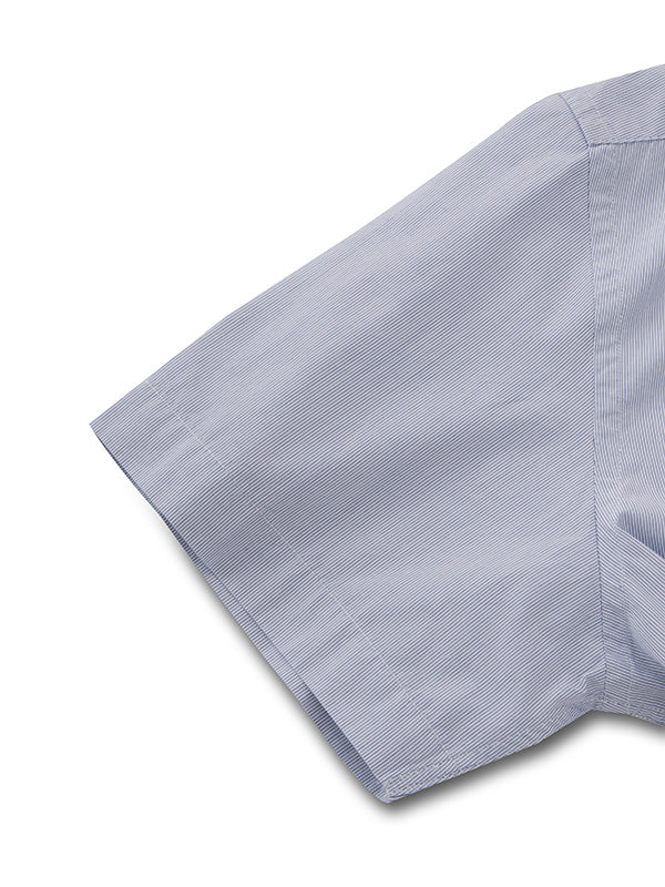 Cricoli Blue Striped Half Sleeve Tailored Fit Classic Formal Super Fine Cotton Shirt