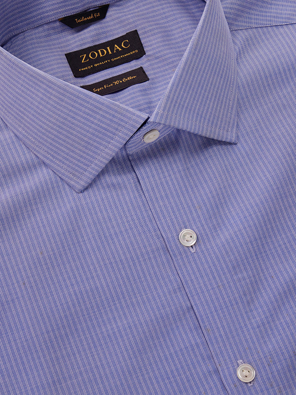 Cricoli Medium Blue Striped Full Sleeve Single Cuff Tailored Fit Classic Formal Super Fine Cotton Shirt