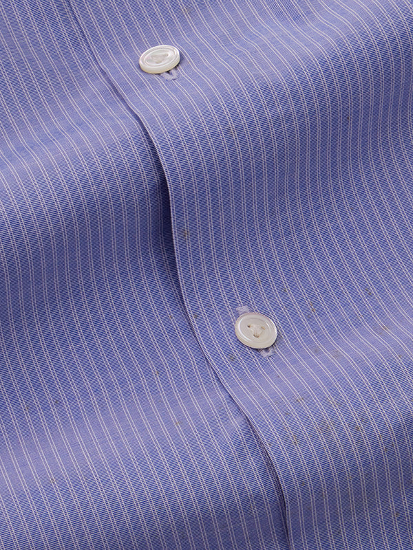 Cricoli Medium Blue Striped Full Sleeve Single Cuff Tailored Fit Classic Formal Super Fine Cotton Shirt
