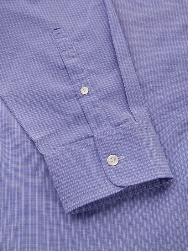 Cricoli Medium Blue Striped Full Sleeve Single Cuff Tailored Fit Classic Formal Super Fine Cotton Shirt