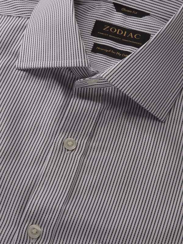 Da Vinci Black & White Striped Full Sleeve Single Cuff Classic Fit Classic Formal Two Ply Mercerized Cotton Shirt