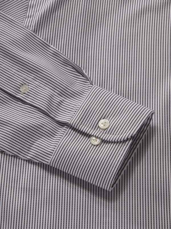 Da Vinci Black & White Striped Full Sleeve Single Cuff Classic Fit Classic Formal Two Ply Mercerized Cotton Shirt
