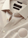 Da Vinci Beige Striped Full Sleeve Single Cuff Tailored Fit Classic Formal Two Ply Mercerized Cotton Shirt