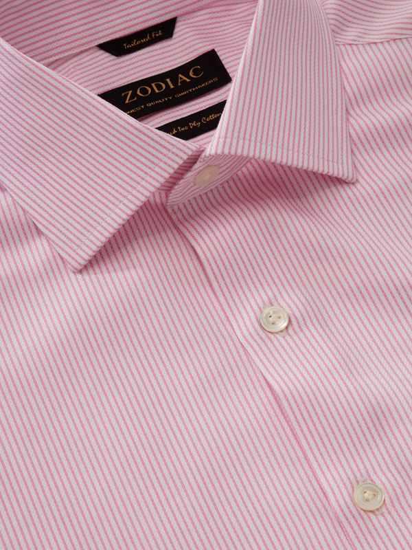 Da Vinci Pink Striped Full Sleeve Single Cuff Tailored Fit Classic Formal Two Ply Mercerized Cotton Shirt