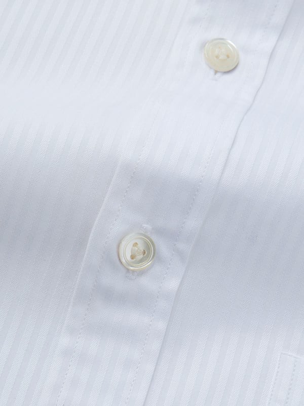 Da Vinci White Striped Full Sleeve Single Cuff Classic Fit Classic Formal Two Ply Mercerized Cotton Shirt