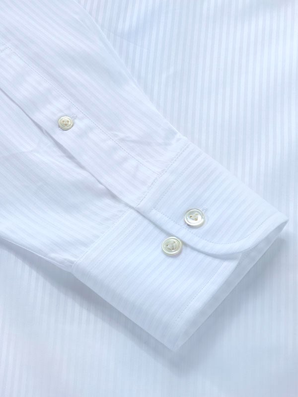 Da Vinci White Striped Full Sleeve Single Cuff Classic Fit Classic Formal Two Ply Mercerized Cotton Shirt