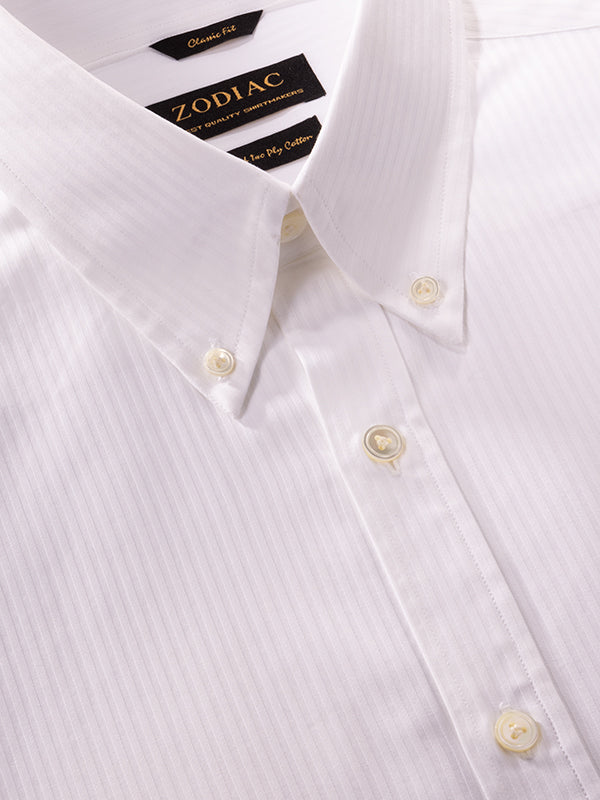 Da Vinci White Striped Full Sleeve Single Cuff Classic Fit Classic Formal Two Ply Mercerized Cotton Shirt