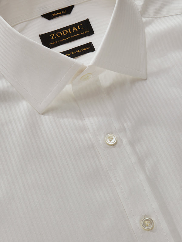 Da Vinci White Striped Half Sleeve Classic Fit Semi Formal Two Ply Mercerized Cotton Shirt