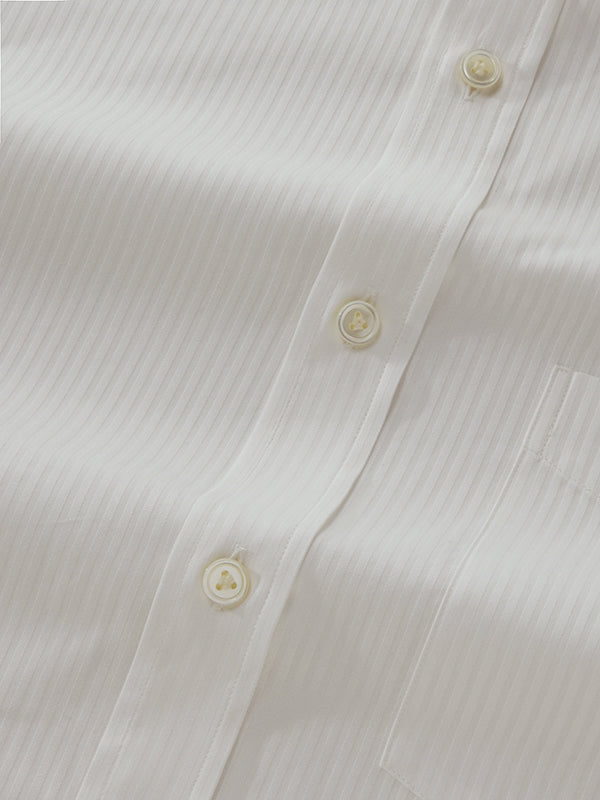 Da Vinci White Striped Half Sleeve Classic Fit Semi Formal Two Ply Mercerized Cotton Shirt