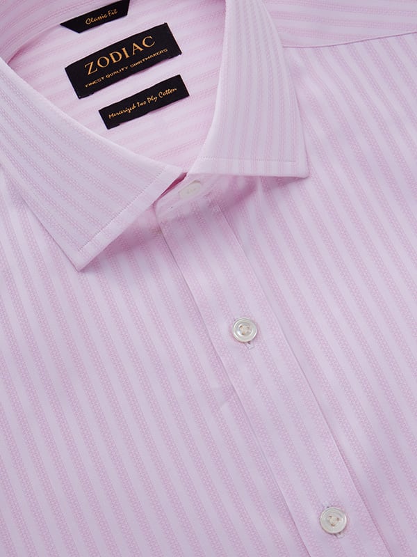 Da Vinci Pink Striped Full Sleeve Double Cuff Classic Fit Classic Formal Two Ply Mercerized Cotton Shirt